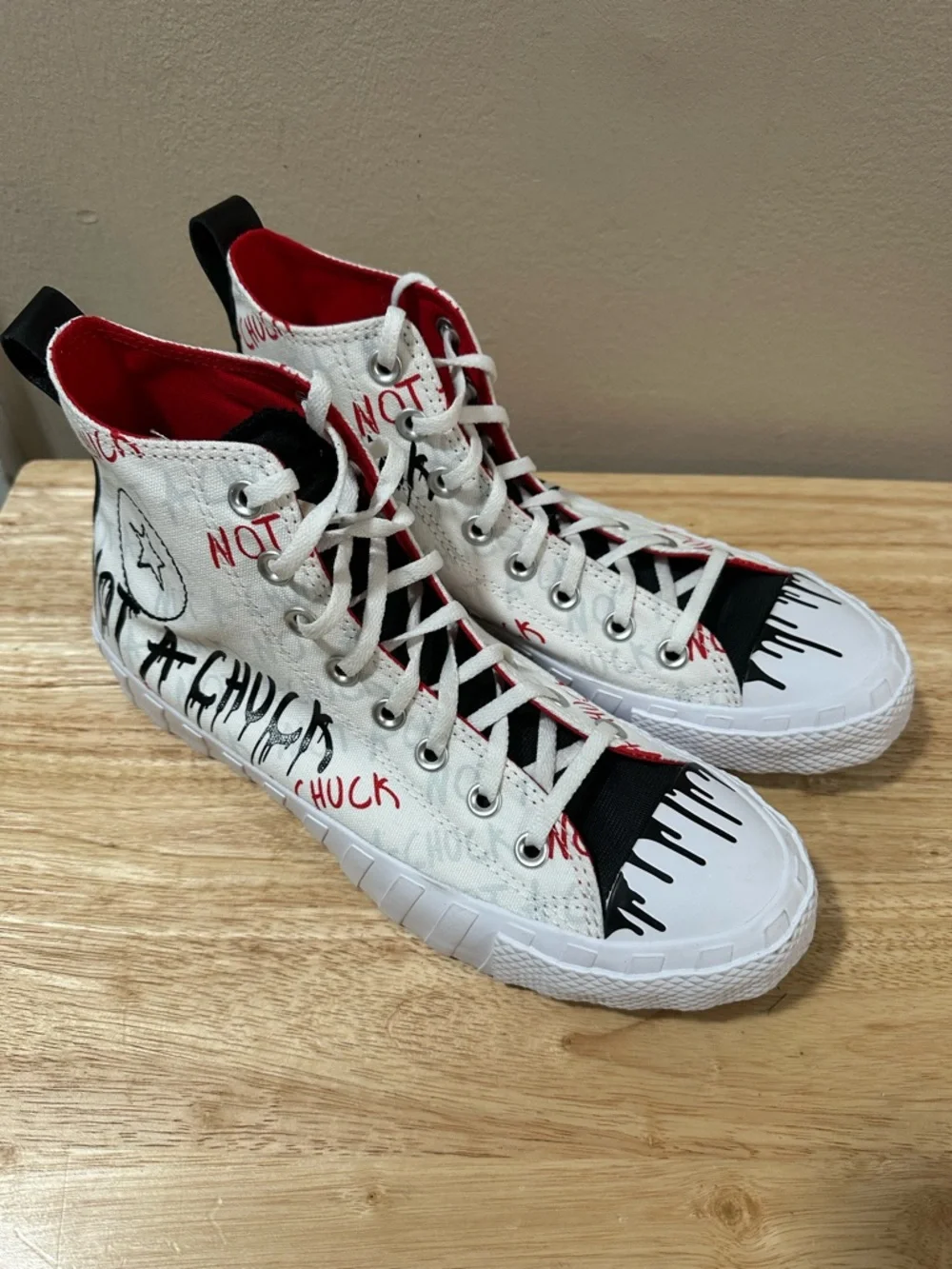 Converse Not a Chuck White High-Top Sneakers with Black & Red Graphics-NWOT - Picture 4 of 11